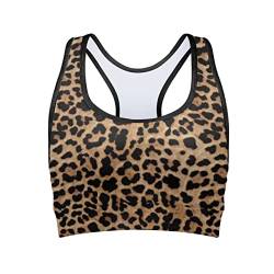 BYCHECAR Damen Gepolsterter Sport-BH Fitness Workout Laufen Shirts Yoga Tank Top, braun (leopardenmuster), Large von BYCHECAR