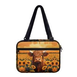 BYCHECAR Highland Cattle Sonnenblume Bibelhülle für Damen, Bibelbuch-Tragetasche mit verstellbaren Riemen, Bibelhalter, große Kirchentasche mit Reißverschluss, Tragetasche, Bibelschutz, Herren, Orange von BYCHECAR