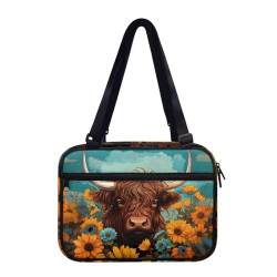 BYCHECAR Highland Cattle Sonnenblume Bibelhülle für Damen, Bibelhülle mit verstellbaren Riemen, Tragebuchhülle, Herren, Kirchentasche, Bibelschutztasche mit Reißverschlusstasche von BYCHECAR