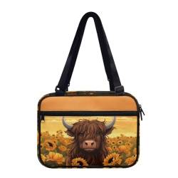 BYCHECAR Highland Cattle Sonnenblume Bibelhüllen für Damen und Herren, Kirchentasche mit verstellbaren Riemen, Tragetasche, Bibelschutztasche mit Reißverschlusstasche für katholische christliche von BYCHECAR