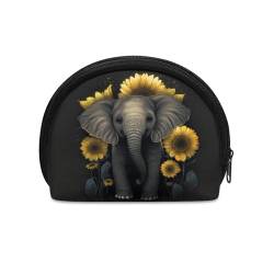 BYCHECAR Kleine Geldbörse mit Reißverschluss, tragbar, Mini-Münzgeldbörse, Elefanten-Sonnenblume, Einheitsgröße, Münztasche von BYCHECAR