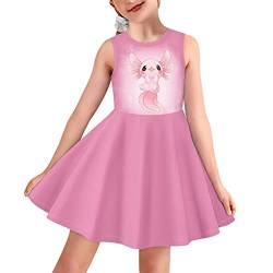 BYCHECAR Mädchen A-Linie Midikleider für Kinder Casual Flared Midi Swing Kleid Sommer Schule Party Kleider, Axolotl Cute Pink, 15-16 Jahre von BYCHECAR