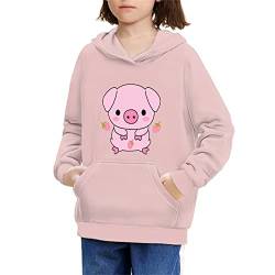 BYCHECAR Mädchen Hoodies Sweatshirt Langarm Kapuzenpullover mit Tasche, Niedliches Schwein, rosa Erdbeere, 128 von BYCHECAR