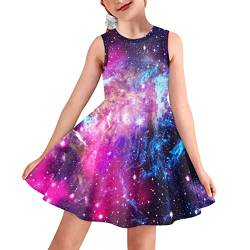 BYCHECAR Mädchen Kleider Casual A-Linie Midi Kleider für Kinder Ärmelloses Sommerkleid, Galaxy Space, 11-12 Jahre von BYCHECAR