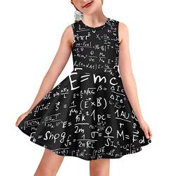 BYCHECAR Mädchen Kleider Casual A-Linie Midi Kleider für Kinder Ärmelloses Sommerkleid, Mathematische Formel, 13-14 Jahre von BYCHECAR