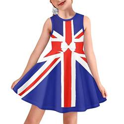 BYCHECAR Mädchen Kleider Casual A-Linie Midi Kleider für Kinder Ärmelloses Sommerkleid, Union Jack 3, 7-8 Jahre von BYCHECAR