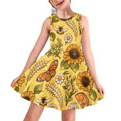 BYCHECAR Niedliche Sommerkleider Mädchen A Linie ausgestelltes Partykleid Freizeit Flowy Kleider, Sonnenblumen-Schmetterling, 5-6 Jahre von BYCHECAR