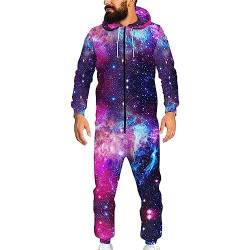 BYCHECAR Onesie Erwachsene Pyjama Langarm Einteiler Overall Herbst Playsuit, Galaxy, L von BYCHECAR