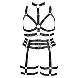 Plus size Plump Garter belt set Full body harness for women Lingerie cage Punk Large size Festival rave Gothic bra Halloween, Schwarz, Einheitsgröße von BYDHSS