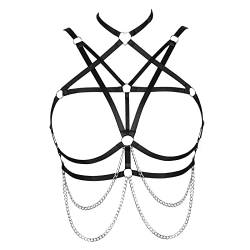 Punk Damen Body chain Harness BH Breast Hollow Out Heart Körperkette Geschirr für Frauen Dessous Hollow Out Brust Herz (schwarz) von BYDHSS