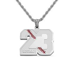 BYFDIY Benutzerdefinierte Baseball -Nummer Halskette mit Namen Softball Sportnummer Anhänger mit Namen Halskette Edelstahl Lucky Number Team Inspiration Schmuck für Männer Sportler Jungen Geschenk von BYFDIY