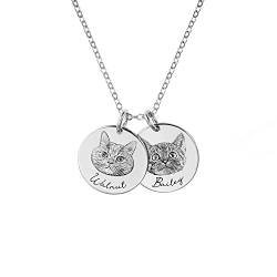 Custom 1-5 Dog Cat Portrait Photo Necklace Personalised Pet Engraved Pendant Memorial Gift with Pet's Name Jewellery for Women Mama Girl Dog Lovers, Sterling Silber von BYFDIY