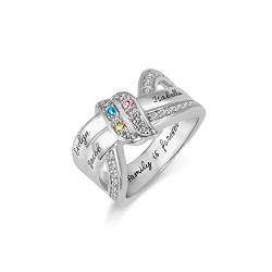 Personalisierte Familie Krawatte Mutterringe mit 3 Birthstones und benutzerdeellem Namen Gravuren Versprechen Ring Birthstone Ring 925 Sterling Silber Muttertag Geburtstagsgeschenk für Frauen von BYFDIY