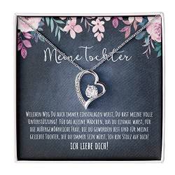 Geschenk für Tochter Herz Halskette Geschenke für Frauen Tochter Mädchen Kette mit personalisierter Karte und Geschenk Box zum Geburtstag Hochzeit Weihnachten (Herz - 14K Weißgold Finish) von BYLITZ