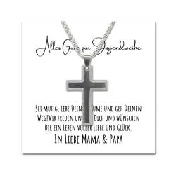 Kreuz Kette Geschenk zur Jugendweihe für Jungen mit personalisierter Nachricht Karte Halskette An meinen Sohn Neffen Enkel Freund (LED Box) von BYLITZ