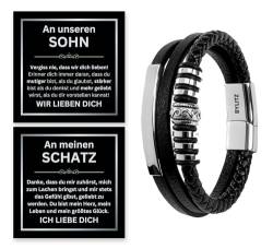 Leder Armband mit Box An meinen Mann/Schatz/Sohn Geschenk mit personalisierter Glückwunschkarte für Männer, Herren, Jugendliche, Jungen zum Geburtstag, Weihnachten, Jahrestag (17cm, Silber) von BYLITZ