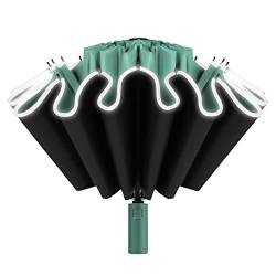 BYNYXI Reverse Regenschirm Automatik, 16 Rippen verstärkte Umgekehrter Taschenschirm mit Reflexstreifen Faltbarer Regenschirm Sturmfest UV-Schutz Reiseschirm Taschenschirm Auf-Zu Automatik,112cm von BYNYXI