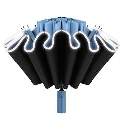 BYNYXI Reverse Regenschirm Automatik, 16 Rippen verstärkte Umgekehrter Taschenschirm mit Reflexstreifen Faltbarer Regenschirm Sturmfest UV-Schutz Reiseschirm Taschenschirm Auf-Zu Automatik,112cm von BYNYXI