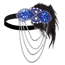 BYNYXI Strass Feder Stirnband 20er, Damen Haarschmuck Federn Schwarz Vintage Flapper Stirnband Strass Great Gatsby Haarband Charleston Verstellbare Stirnbänder für Theme Party Hochzeit Kostümzubehör von BYNYXI