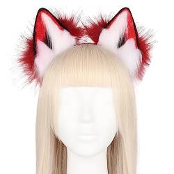 Wolfsohren Stirnband, Plüsch Katzenohren Wolf Ohren Anime Halloween Kostüm Haarnadel Haarschmuck Damen Kinder Plüsch Wolf Fuchs Ohren Cosplay Kopf Zubehör für Halloween Weihnachten Cosplay Party von BYNYXI