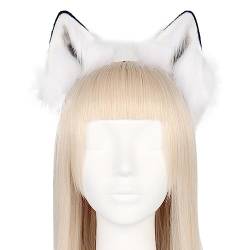 Wolfsohren Stirnband, Plüsch Katzenohren Wolf Ohren Anime Halloween Kostüm Haarnadel Haarschmuck Damen Kinder Plüsch Wolf Fuchs Ohren Cosplay Kopf Zubehör für Halloween Weihnachten Cosplay Party von BYNYXI