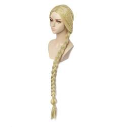 120 cm Halloween Frauen Prinzessin Tangled Rapunzel Cosplay Wig blonde geflochtene Haare Rollenspiel golden geflochtene Haare und Blumen Einheitsgröße nur Perücke von BYOOTI