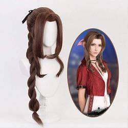 Game VII Aerith Gainsborough Cosplay Perücke Mädchen Haarteil 100cm Pigtail Frauen Wavy Curly Bangs Hair Periwig von BYOOTI
