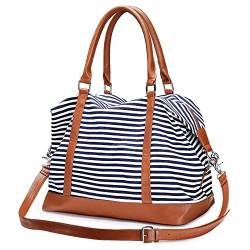 BYSURE Reisetasche Canvas PU Leder Trim 25L Weekender Tasche Übernachtung Handgepäck Travel Duffle Bag Handtasche Schultertasche mit Abnehmbar Schulterriemen für Reisen Sport Gym Urlaub Wochenende von BYSURE