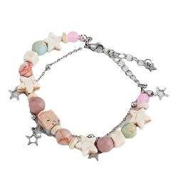 BYUTFA Bunte Glasperlen-Armband-Halskette für Frauen und Mädchen, lustige Freundschaft, doppellagige, hohle Stern-Handkette, Schmuck, Geschenk von BYUTFA