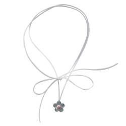 BYUTFA Elegante Blumen-Halskette mit Schleifenband für Damen, Dopamin-Blumen-Choker, Bohemian-Pullover-Kette, Schmuck, Statement-Kette von BYUTFA