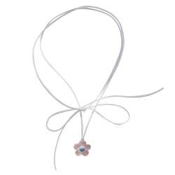 BYUTFA Elegante Blumen-Halskette mit Schleifenband für Damen, Dopamin-Blumen-Choker, Bohemian-Pullover-Kette, Schmuck, Statement-Kette von BYUTFA