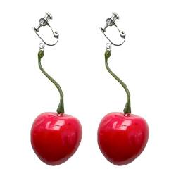 BYUTFA Handgefertigte Kirschfrucht-Ohrhänger, geeignet für weibliche Mädchen und Teenager, leichte süße Frucht-Anhänger-Ohrclips von BYUTFA