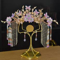 Hochzeits-Haarstäbchen-Set, traditionelle chinesische Brautkrone mit luxuriösen Perlen, Perlenanhänger, Phönix-Dekoration, klassische Ohrringe, Haarschmuck, Kopfschmuck (Stil 7) von BYVUTE