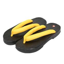Japan Traditionellen Schuhe Männer Sandalen rutschfest Schlappen Strandschuhe Weich Sommer Herren und Damen Rundkopf Massivholz Clogs Hausschuhe(Size:EU 39,Color:Gelb) von BYWXW