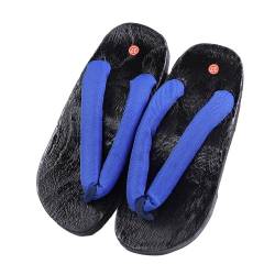 Japan Traditionellen Schuhe Männer Sandalen rutschfest Schlappen Strandschuhe Weich Sommer Herren und Damen Rundkopf Massivholz Clogs Hausschuhe(Size:EU 43,Color:Blau) von BYWXW
