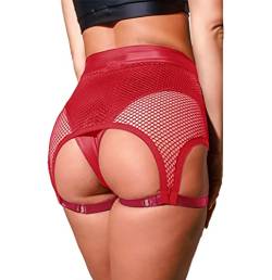 BZB Damen Booty Shorts Trendy High Waist Yoga Hot Pants Festival Strumpfband Clubwear Pole Dance Shorts, Weinrot, Groß von BZB