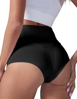 BZB Damen Yoga-Shorts mit hoher Taille, für Fitnessstudio, Workout, Booty, Tanzen, Hotpants, athletische Po, Lifting Sport Leggings - Schwarz - Groß von BZB