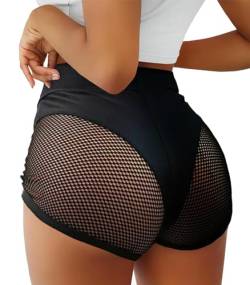 BZB Yoga-Shorts für Damen, mit Ausschnitt, hohe Taille, Fitnessstudio, Workout, aktiver Po, Lifting, Xy-schwarz, X-Groß von BZB