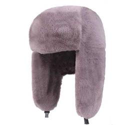 Russen Mütze Herren Frauen Bomber Hüte Rosa Wintermütze Russische Frau Dicker Warm Solide Weich Winddichte Ohrenklappe Ushanka Hat-Grey_Hat von BZNOO