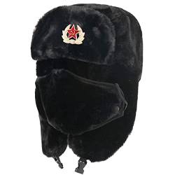 Russen Mütze Herren Winter Thermal Bomber Hüte Frauen Männer Sowjetarmee Militärabzeichen Russland Ohrenklappe Schneekappen-Bk_Soviet_Badge von BZNOO