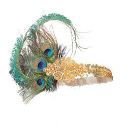 Flapper-Stirnbänder for Damen, 1920er-Jahre-Feder-Kopfschmuck, Great Gatsby Roaring 20er-Jahre-Vintage-Haarschmuck, Gold/94/163 von BZVCRTYKL