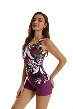 2-teilige Tankini-Badeanzüge für Damen, Tanktop, Badeanzüge mit Jungen-Shorts und BH, sportliche Badebekleidung (4XL, J3) von BaJooruly