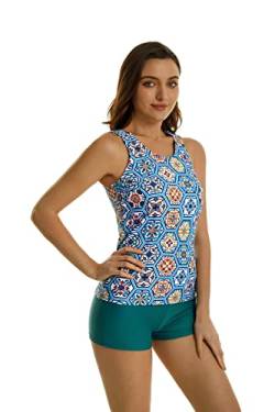 2-teilige Tankini-Badeanzüge für Damen, Tanktop, Badeanzüge mit Jungen-Shorts und BH, sportliche Badebekleidung (S, J4) von BaJooruly