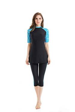 BaJooruly Frauen Plus Size Zweiteiler Rash Guard Kurzarm Badeanzüge Schwimmshirt mit Hose(L,J4) von BaJooruly