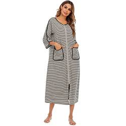 BaJooruly Morgenmäntel mit Reißverschluss Damen 3/4 Kurzarm Loungewear Langer Schlafanzug mit Taschen (XXL, Z2) von BaJooruly