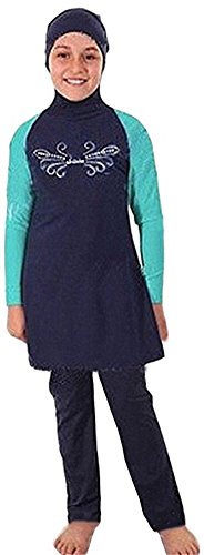 Full Cover Badeanzüge für Mädchen Bescheidene Bademode für Kinder Burkini 3-Pieces Schwimmen Badeanzug Kostüm(S,J9) von BaJooruly