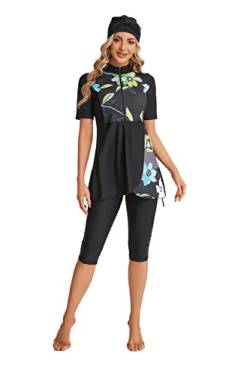 Kurzärmeliger Badeanzug Sonnenschutz Surfwear bescheidener Badeanzug Damen-Badeanzug Plus Größe(XXL,J1) von BaJooruly