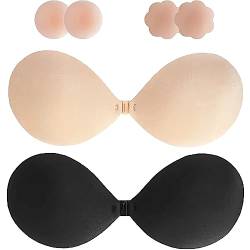 BaXing Klebe BH，Klebe BH Push Up，2 Stück Nippelpads，BH Rückenfrei，Unsichtbarer BH，Wiederverwendbar,Silikon Trägerloser BH，Für Brautkleider, Partys ，Rückenfreie Abendkleider(C) von BaXing