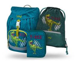 Baagl Schulranzen Jungen für Grundschule Volksschule, Airy Schultasche Set 3-Teilig, Grundschule Schulrucksack für Kinder, Ranzen für Schule, Tornister (T-REX) von Baagl