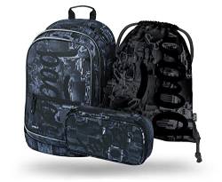 Baagl Schulrucksack Set Jungen 3 Teilig, Schultasche für Grundschule Volksschule, Grundschule Ranzen mit Brustgurt, Ergonomischer Schulranzen (Technic) von Baagl